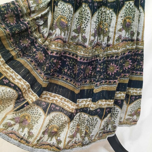 Tango Mango Midi skirt Size S Cotton Peacock Floral Print metallic Boho - Picture 3 of 9